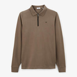 Polo manches longues en coton piqué avec zip marron shitake Lindsay