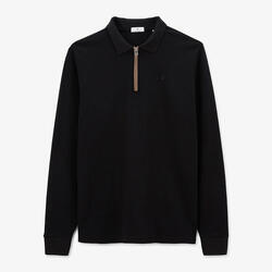 Polo manches longues en coton piqué avec zip noir Lindsay