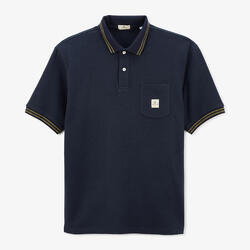Polo manches courtes en coton gaufré à liserés bleu marine Lorca