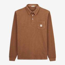 Polo manches longues en coton gaufré marron noisette Logano