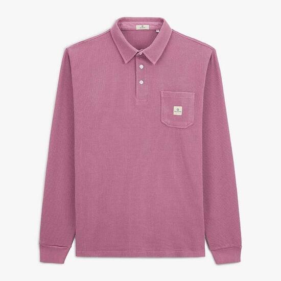 Polo manches longues en coton gaufré violet pourpre Logano