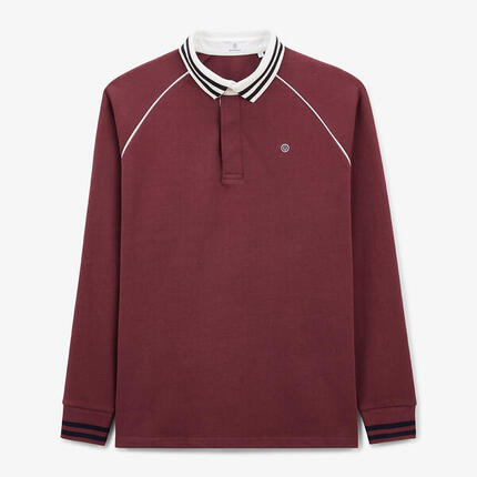 Maillot de rugby manches longues col liseré rouge merlot