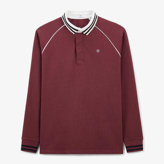 Maillot de rugby manches longues col liseré rouge merlot
