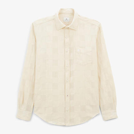 Chemise manches longues à carreaux Jacquard blanc ivoire Charles