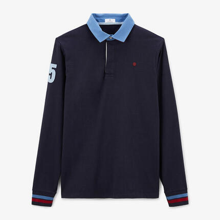 Maillot de rugby manches longues bleu dark navy brodé 15