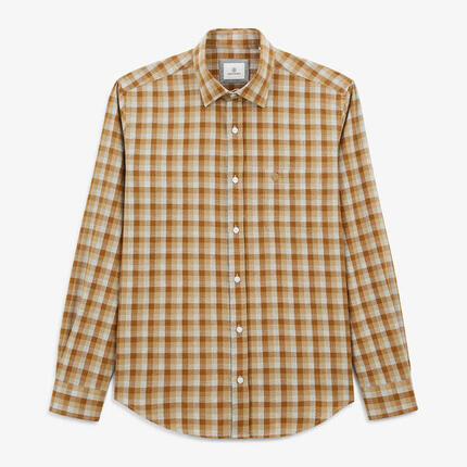 Chemise manches longues en coton à carreaux beige Charles
