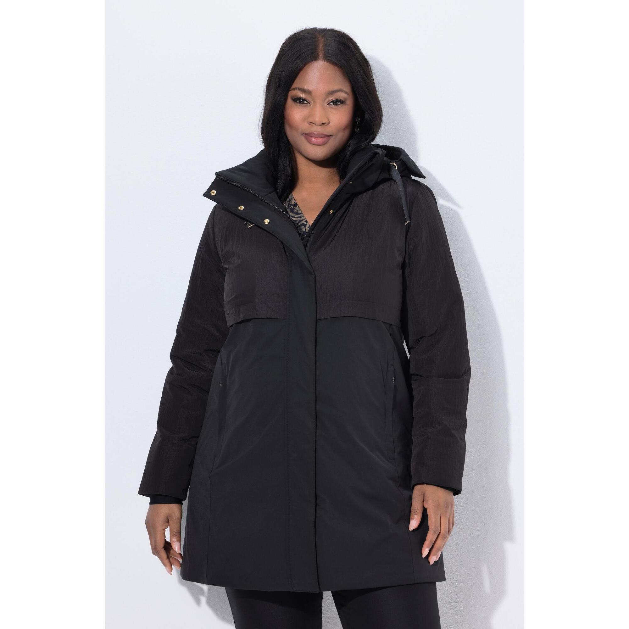 Ulla Popken - Femme Doudoune Technique Hyprar Sympatex À Capuche Matière Imperméable - Veste - Noir - Decathlon