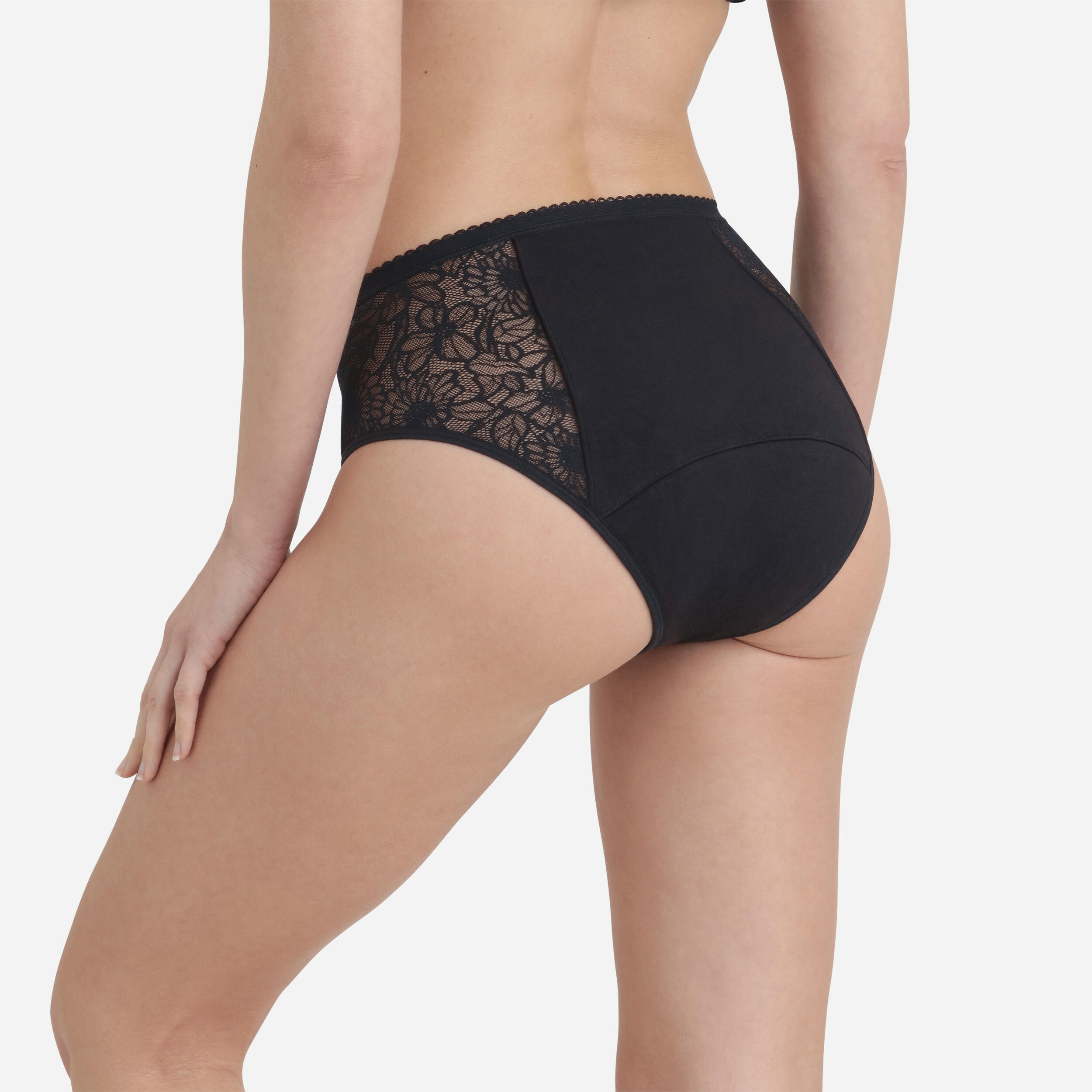 Culotte menstruelle haute, coton bio et dentelle florale Protect 2/3