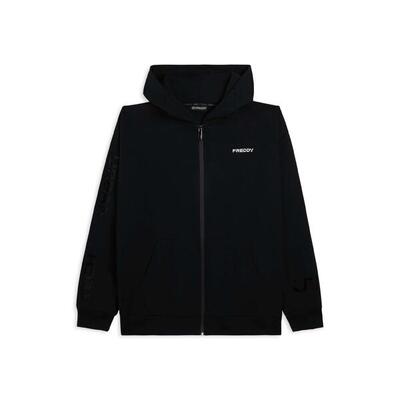 Felpa full zip con cappuccio in jersey e tasche a marsupio