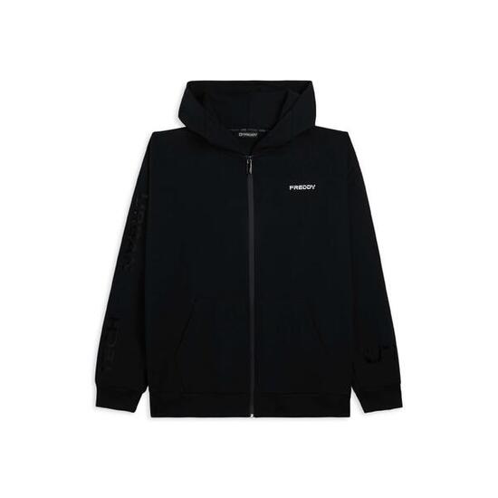 Felpa full zip con cappuccio in jersey e tasche a marsupio