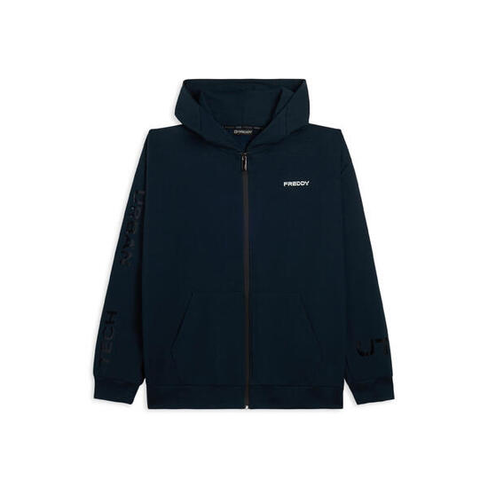 Felpa full zip con cappuccio in jersey e tasche a marsupio