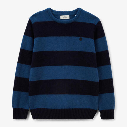 Pull garçon col rond en laine bleu dark navy rayé Musa