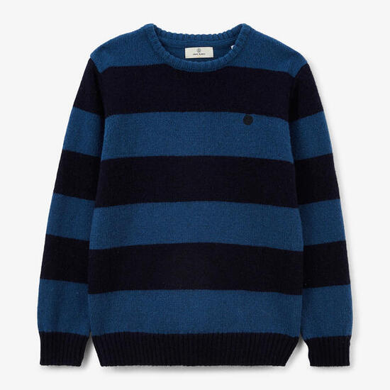 Pull garçon col rond en laine bleu dark navy rayé Musa