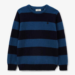 Pull garçon col rond en laine bleu dark navy rayé Musa