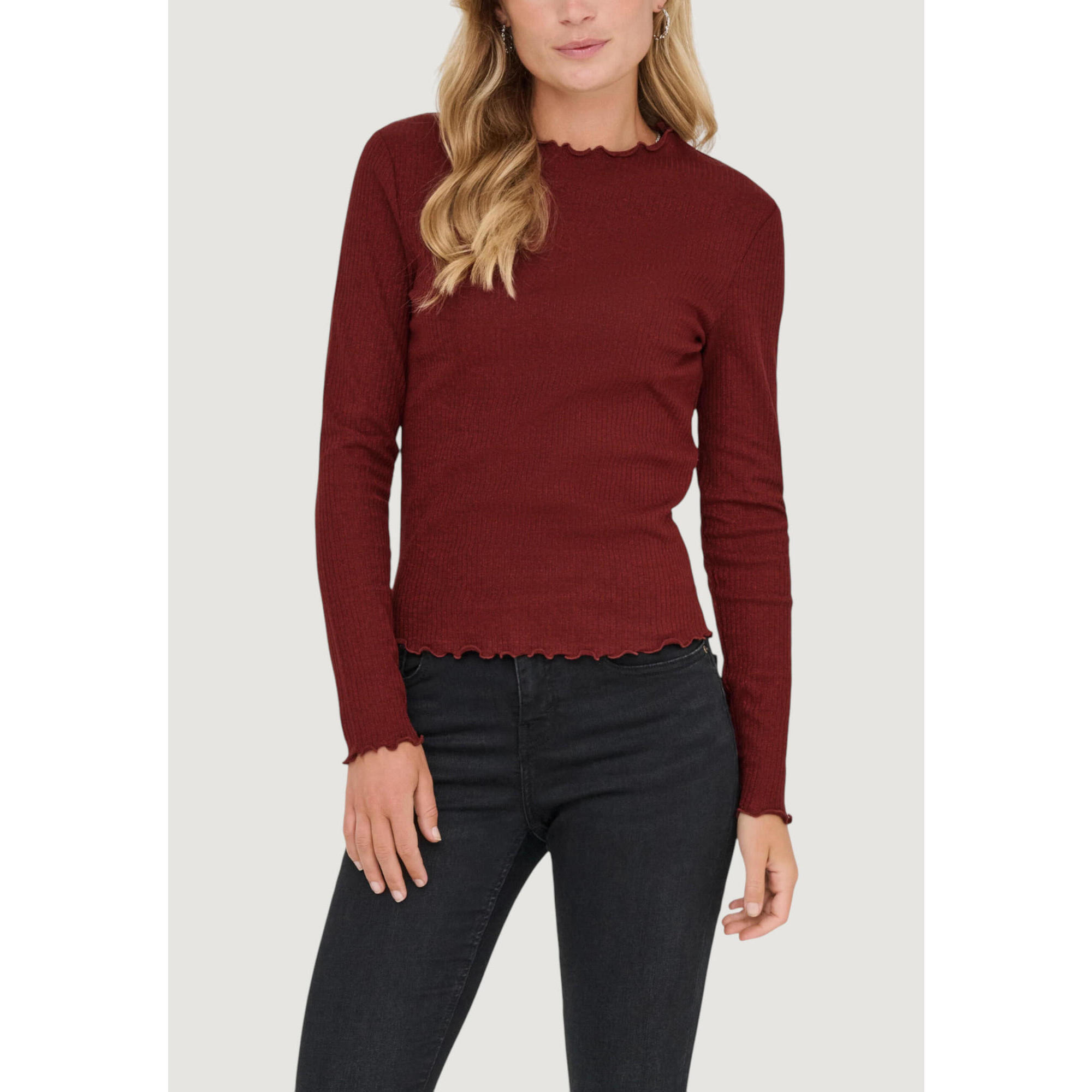 Only - T-shirt Manches Longues Onlemma Life Ls Glitter Top Jrs Noos Femme Brique - T-shirt Manches Longues - Bordeaux|rouge - Decathlon
