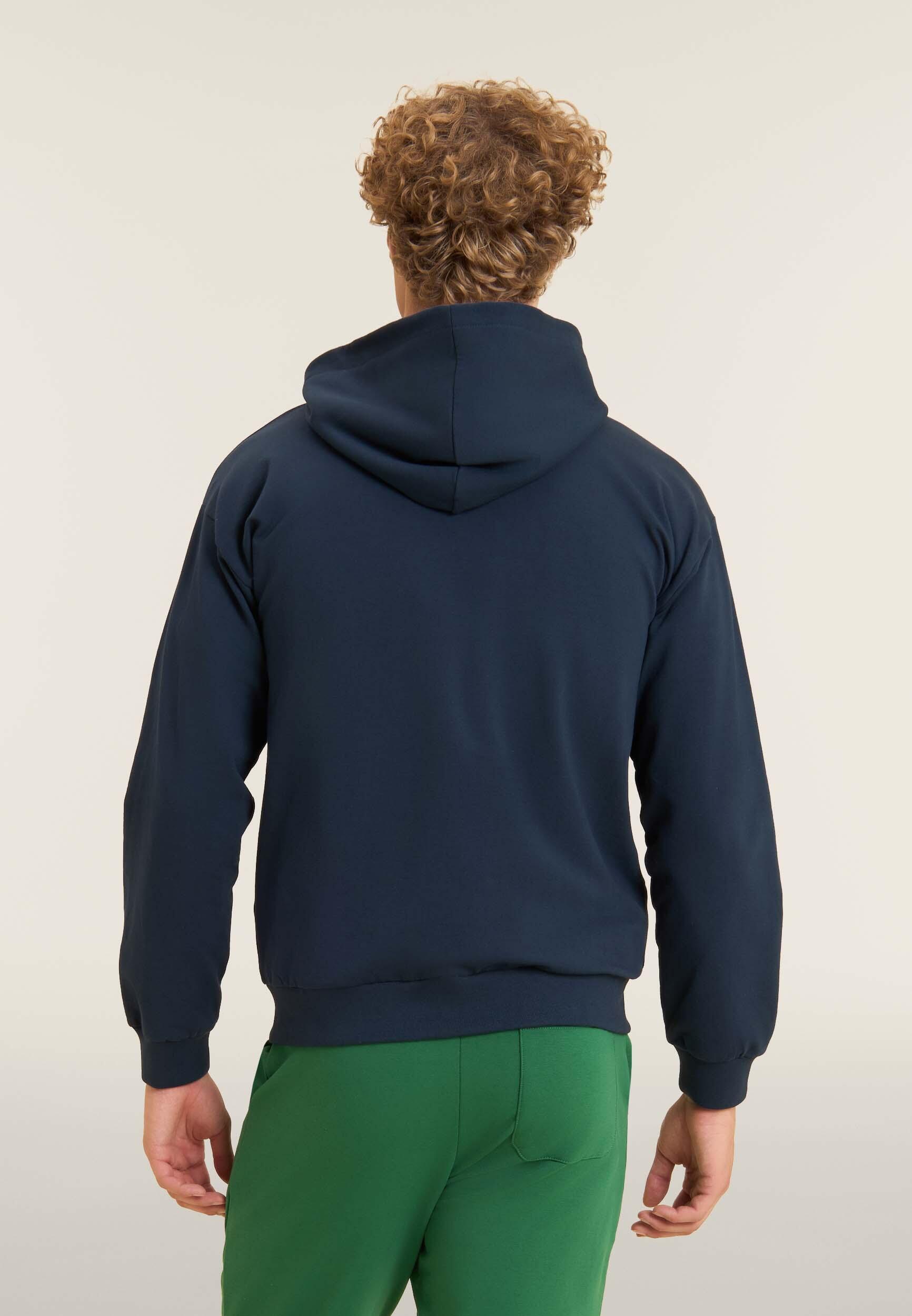Felpa full zip con cappuccio in jersey e tasche a marsupio 3/4