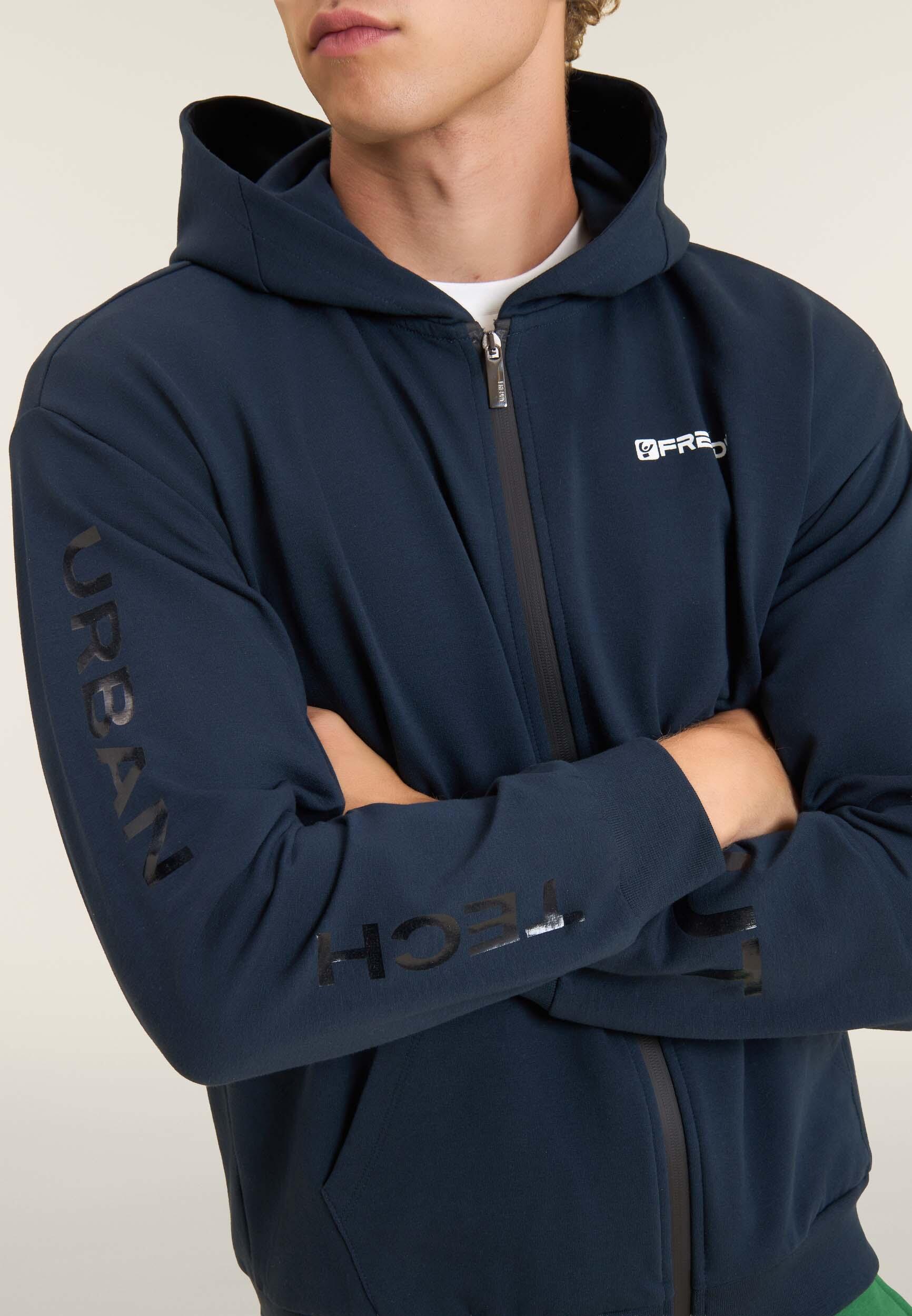 Felpa full zip con cappuccio in jersey e tasche a marsupio 4/4