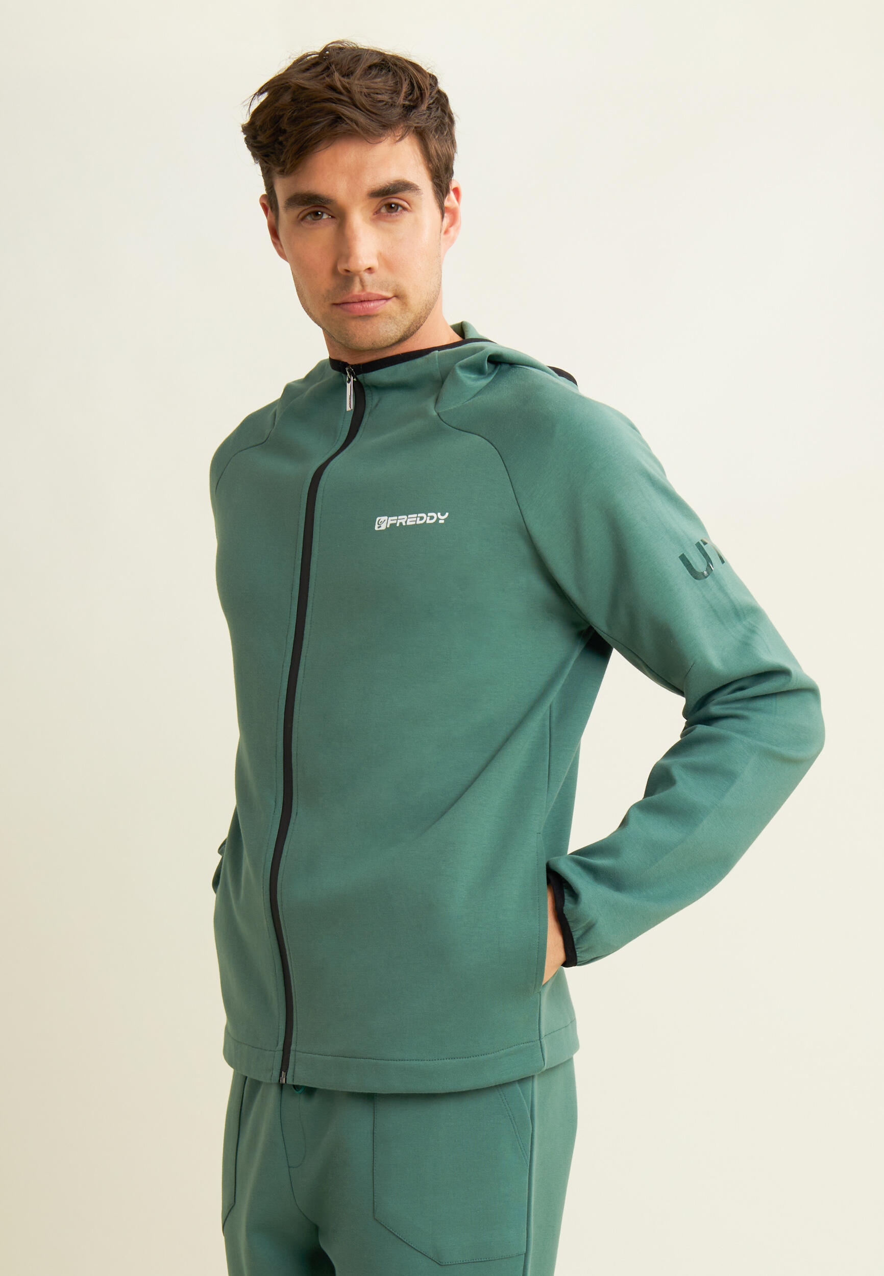 Sweat-shirt à fermeture à glissière avec capuche et bords en jacquard 2/5