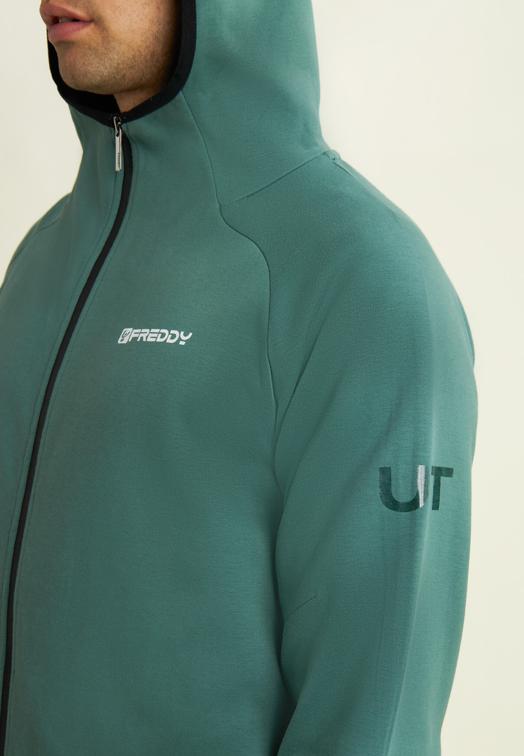 Sweat-shirt à fermeture à glissière avec capuche et bords en jacquard 4/5