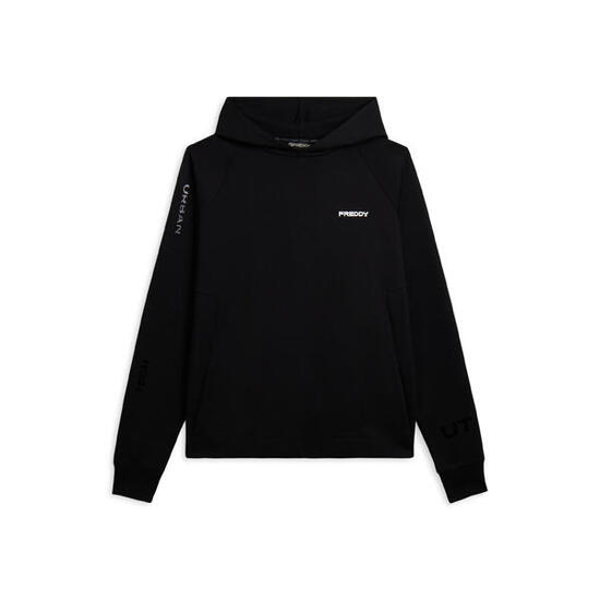 Felpa con cappuccio in jersey e stampe trasparenti