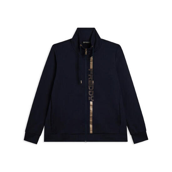 Sweat-shirt zippé pour femmes avec col montant et détails dorés