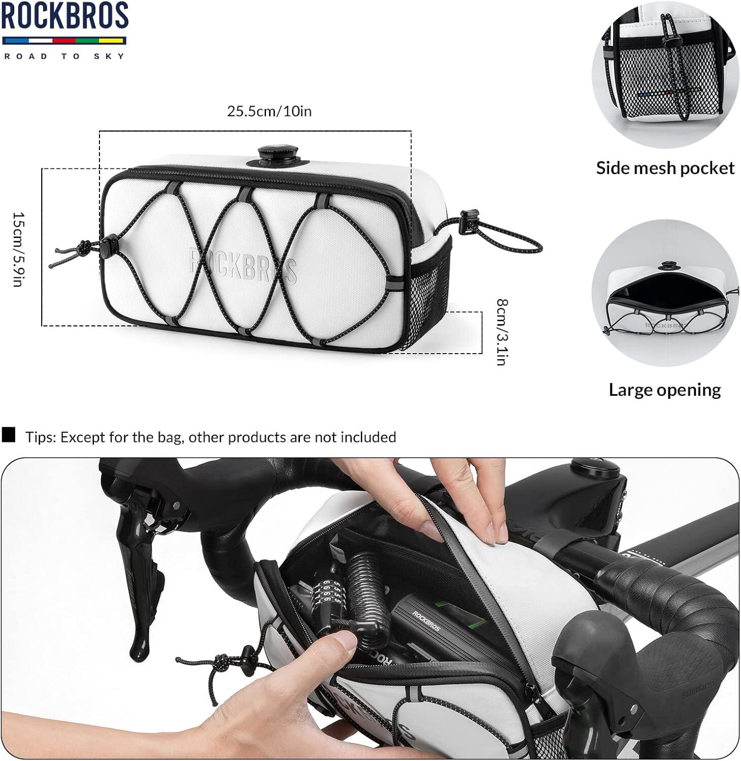 ROCKBROS Sacoche Guidon Vélo 1.9L Étanche Réfléchissant Gravel Route VTT Blanc 3/6