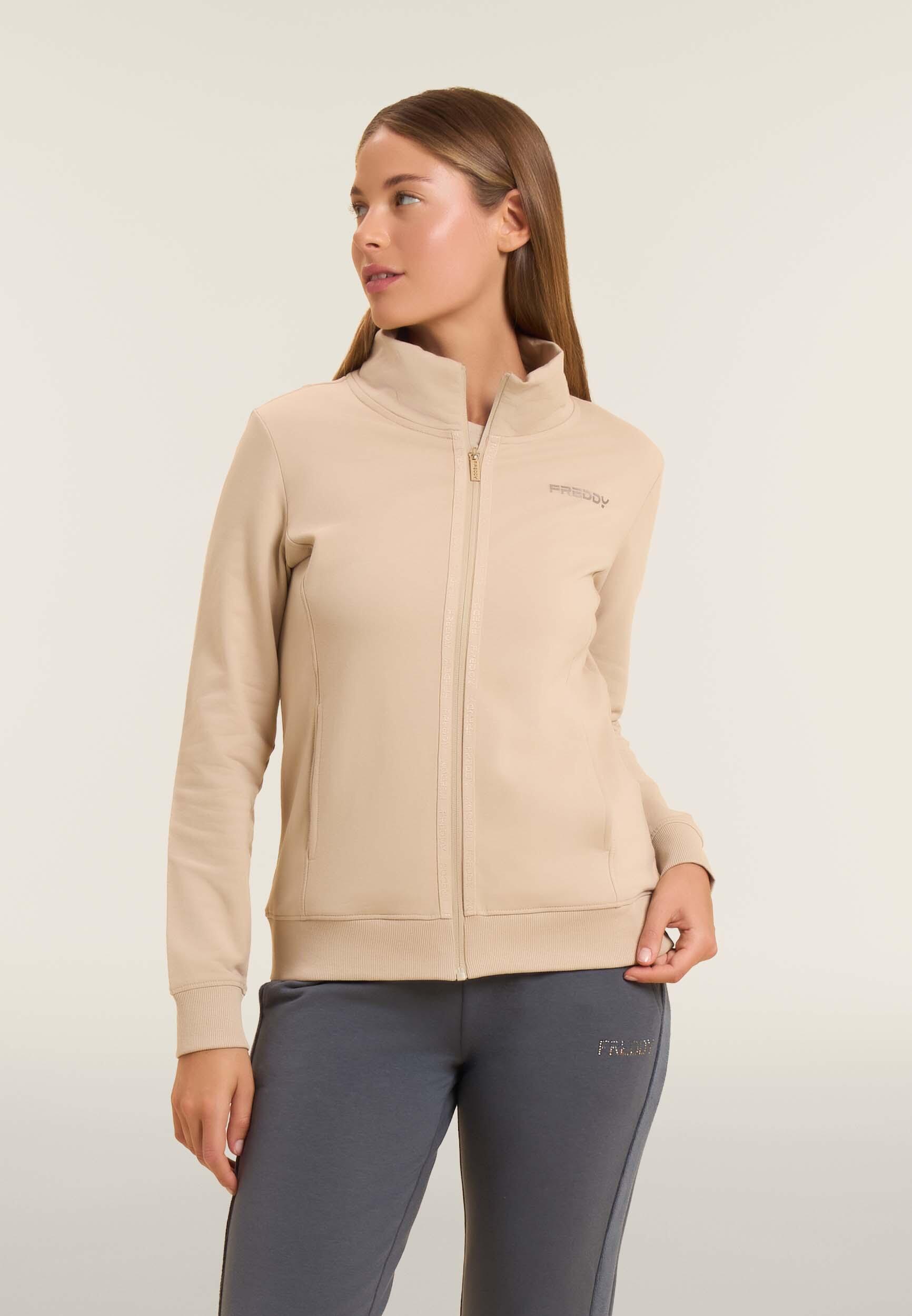 Felpa da donna zip e collo alto con logo minimal 2/4