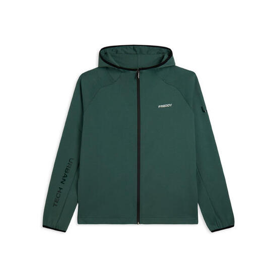 Felpa full zip con cappuccio e bordi in jacquard