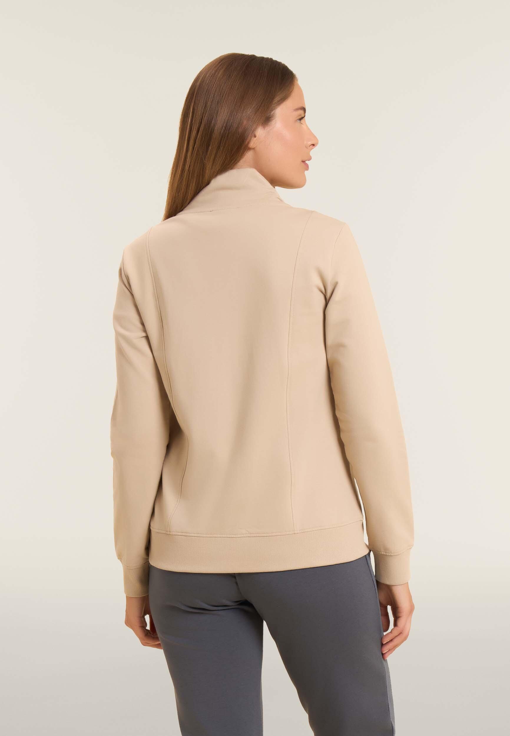 Sudadera para mujer con cremallera, cuello alto y logotipo minimalista 3/4