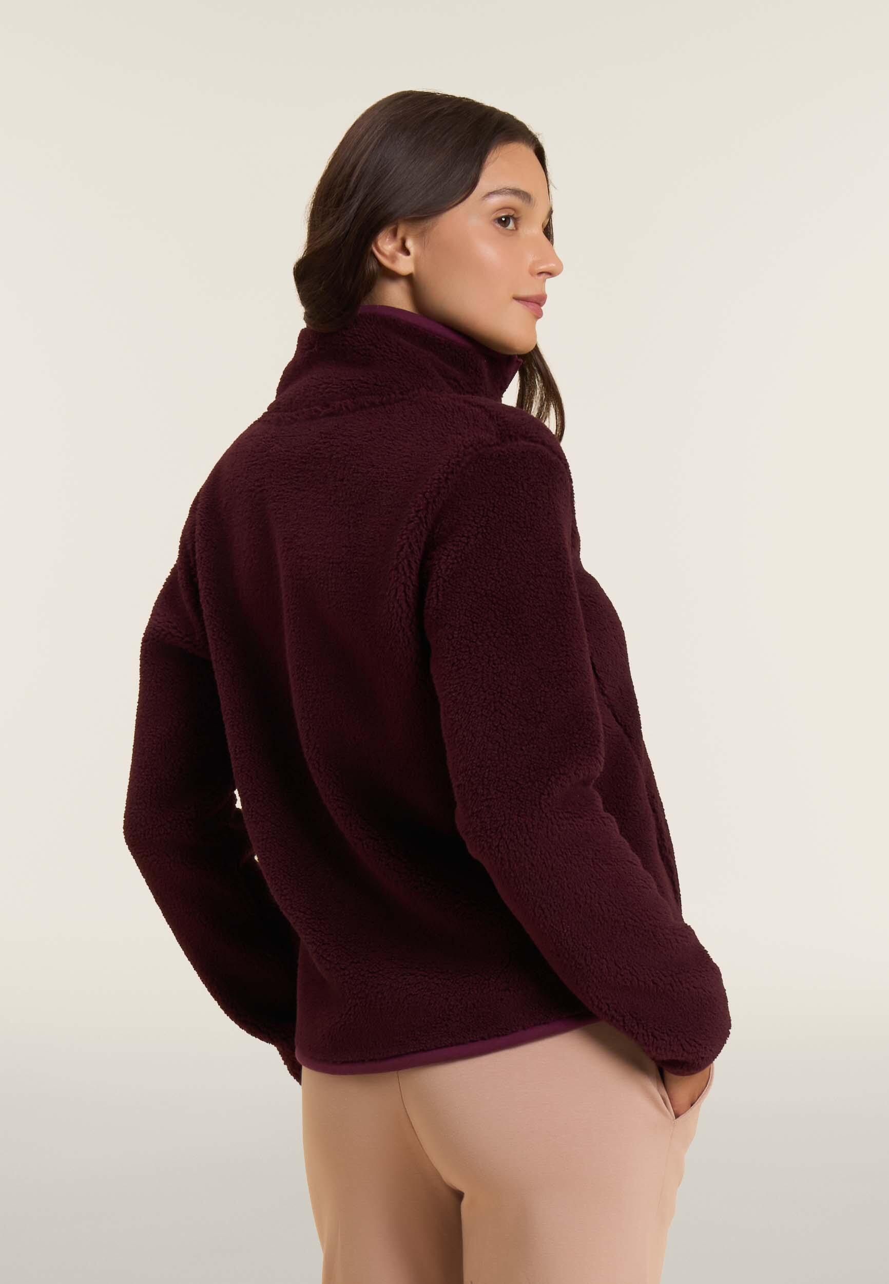 Giacca da donna in pile sherpa con collo alto e zip 3/4