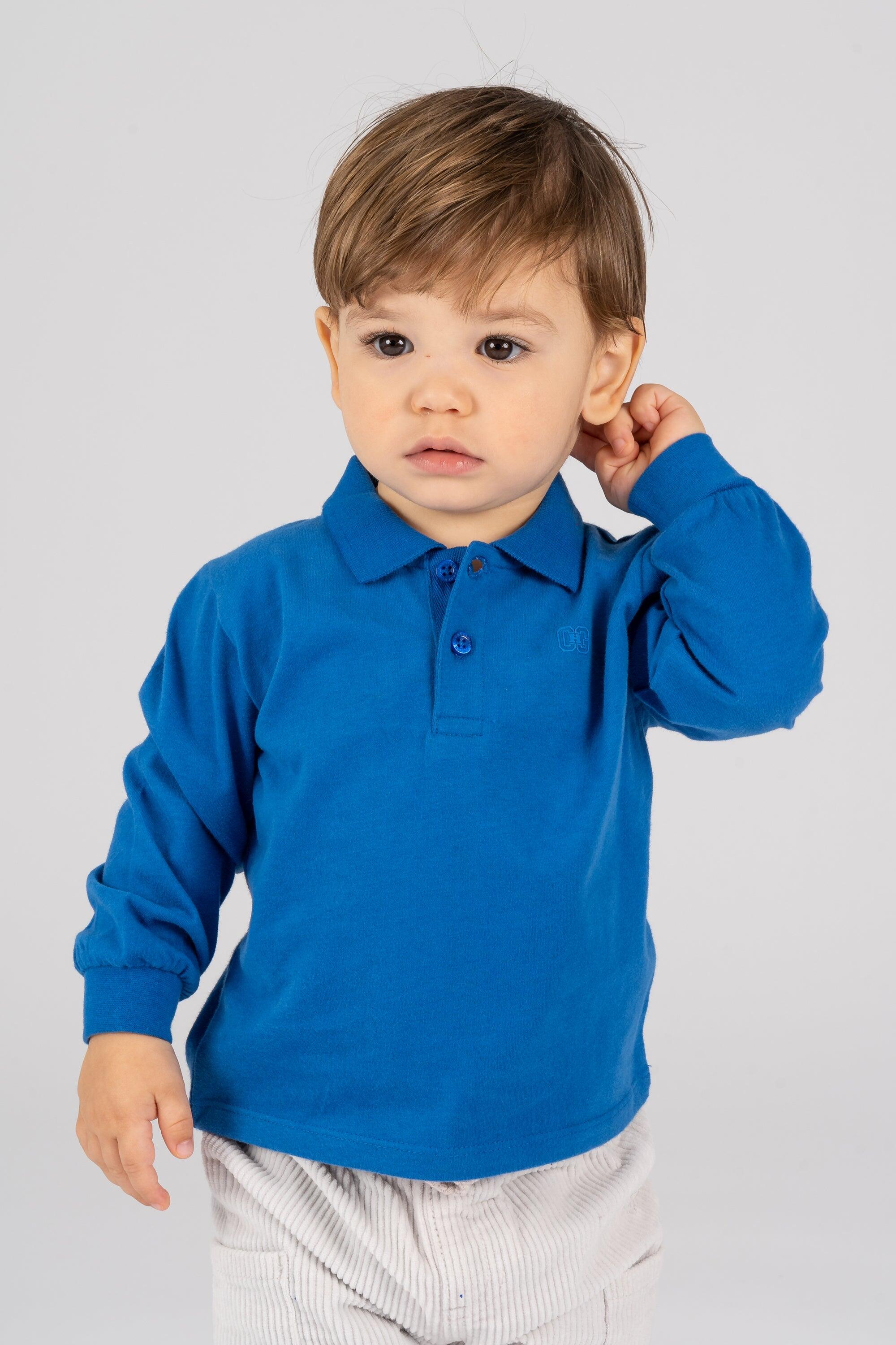 camisa polo básica azul bebê de manga 4/4