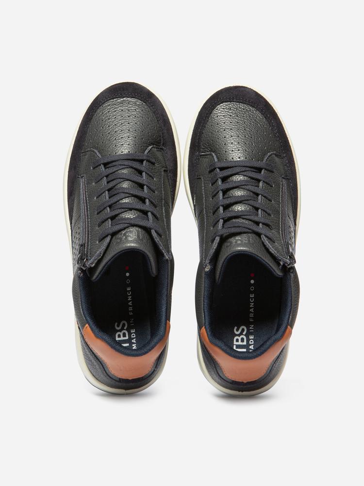 Baskets homme 1973 ALLZIPP Marine / Cognac - Made in France 3/5