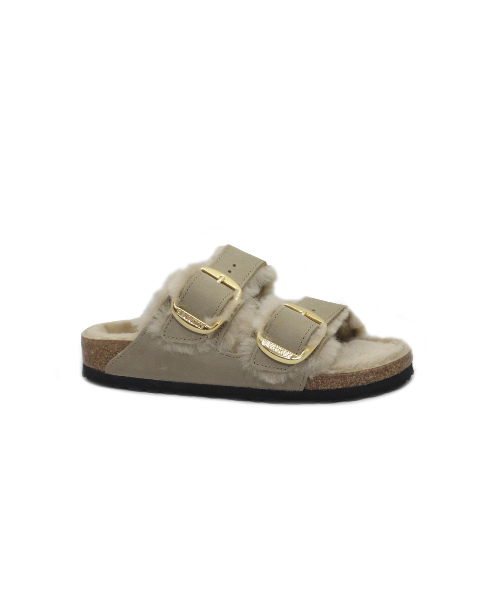 Sandales Plates Femme Birkenstock Arizona Shearlg Marron 1/4
