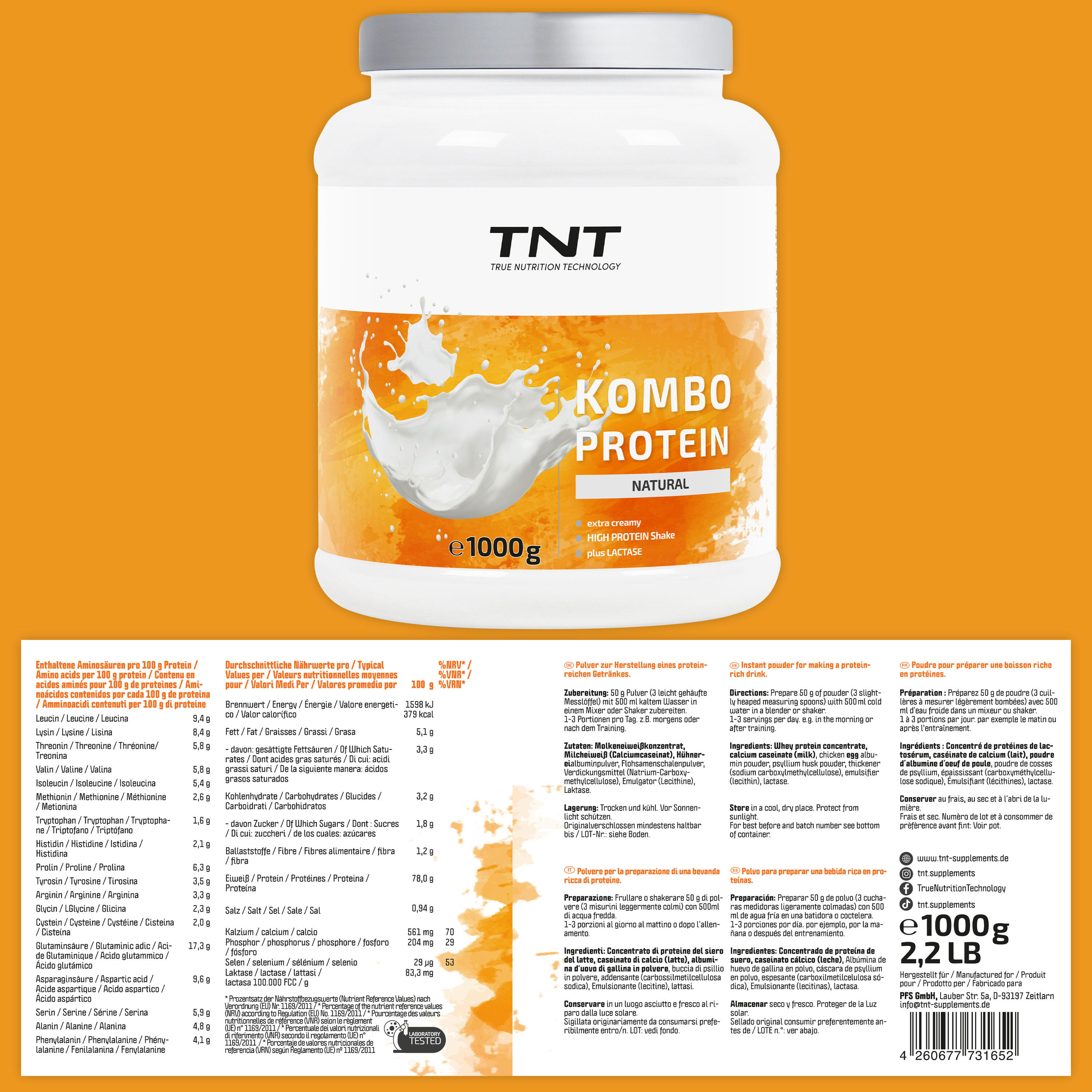 Kombo Protein - 3 Eiweißquellen + Laktase + Flohsamenschalen 5/7
