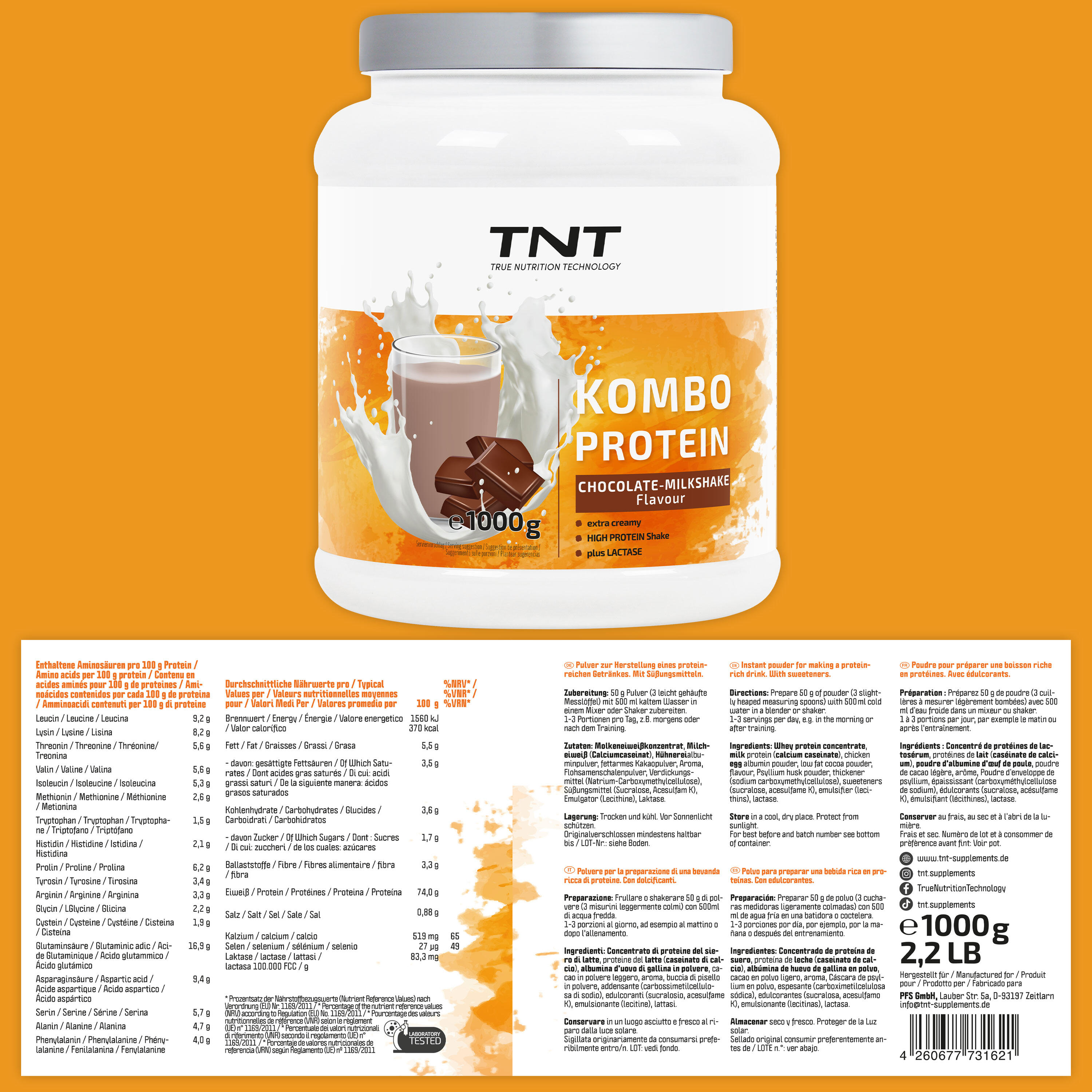 Kombo Protein - 3 Eiweißquellen + Laktase + Flohsamenschalen 5/7