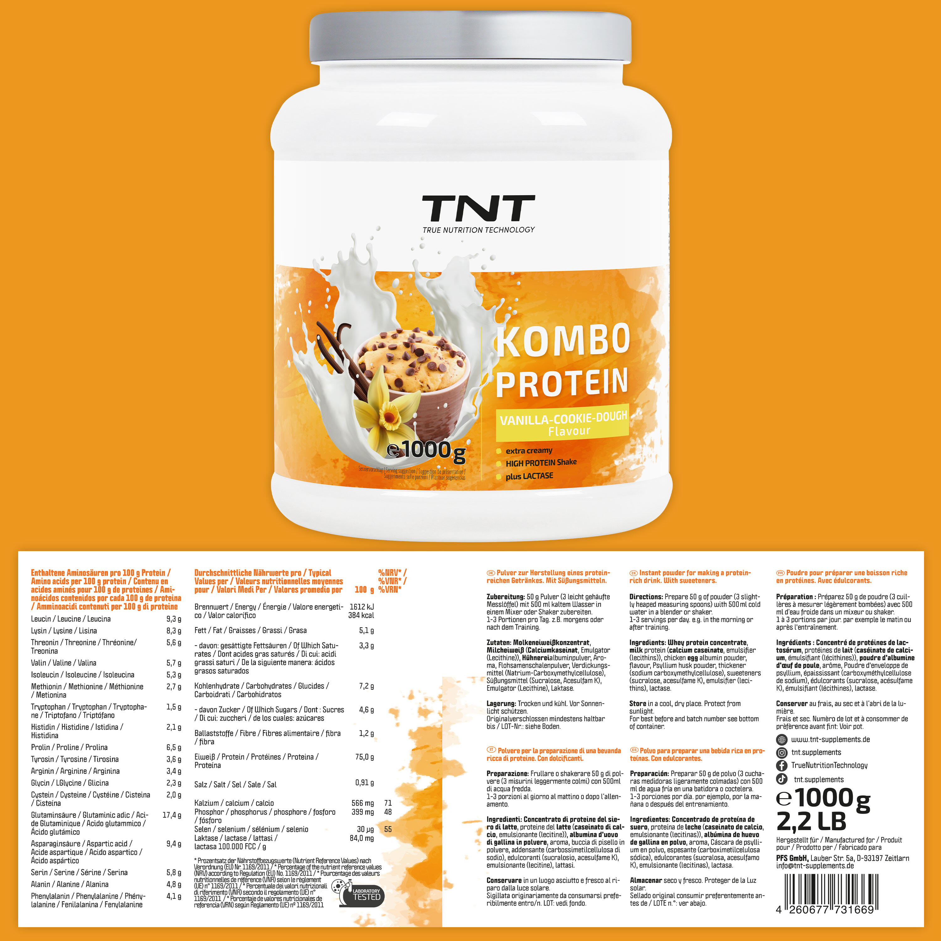 Kombo Protein - 3 Eiweißquellen + Laktase + Flohsamenschalen 5/7