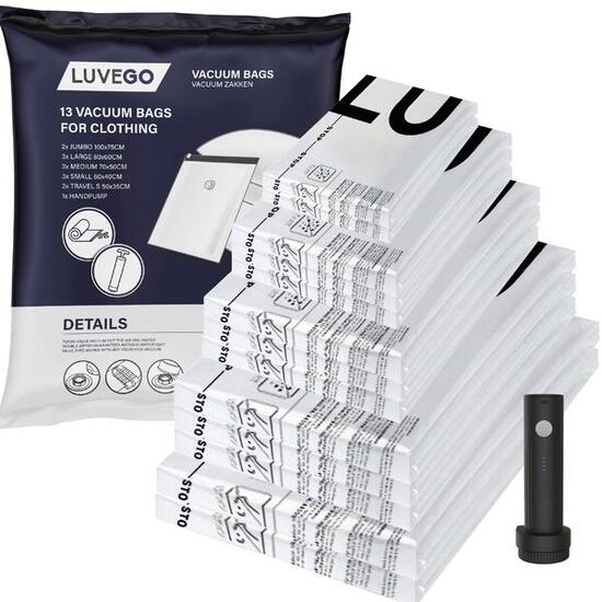 13 confezioni di sacchi a vuoto - varie dimensioni - pompa elettrica