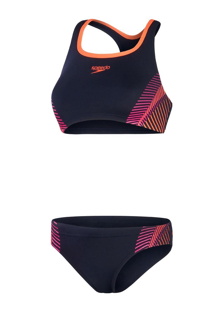 Tweedelig zwempak met strepen voor dames (Marine / Roze) 5/6