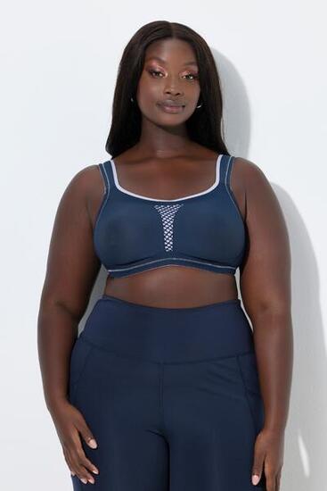 Femme Soutien-gorge de sport sans armatures. Empiècement en mesh. Bonnet C-E.