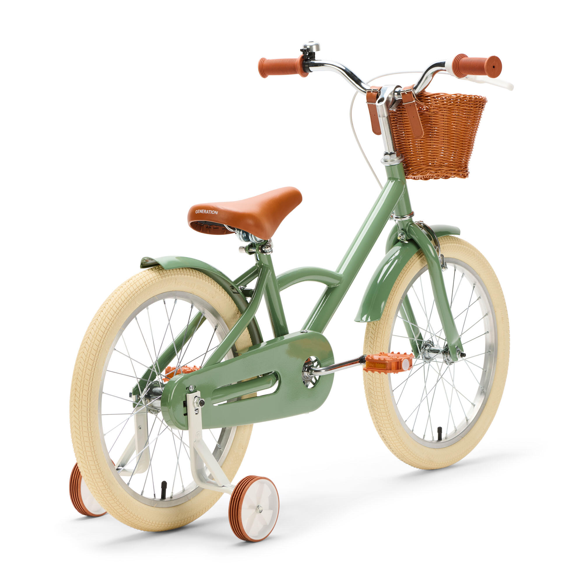 Generation Classic 18 Pulgadas Verde – Bicicleta Infantil con Cesta 3/4