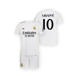 Kit Real Madrid Junior Domicile Mbappé N°10 2025/26 Blanc