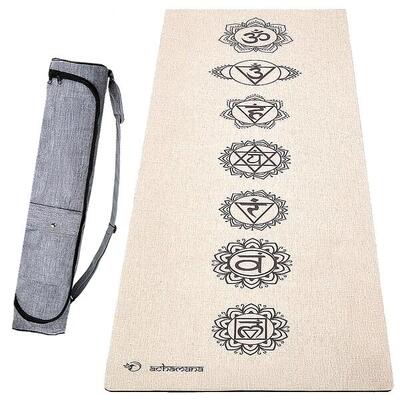 Yogamat van natuurlijk rubber en hennep 4,5 mm + waterdichte tas - 7 chakra's