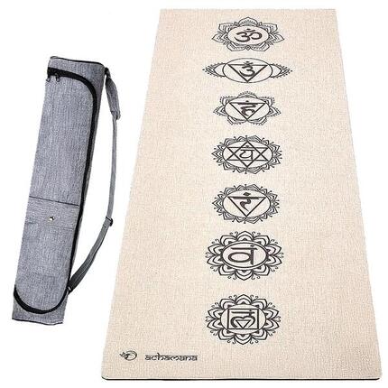 Yogamatte aus Naturkautschuk und Hemp, 4,5 mm + wasserdichte Tasche - 7 Chakren