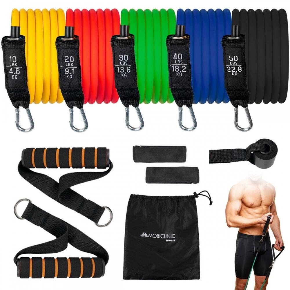 Weight resistance bands set of 5 Fitness training 68.3 Kg workout bands