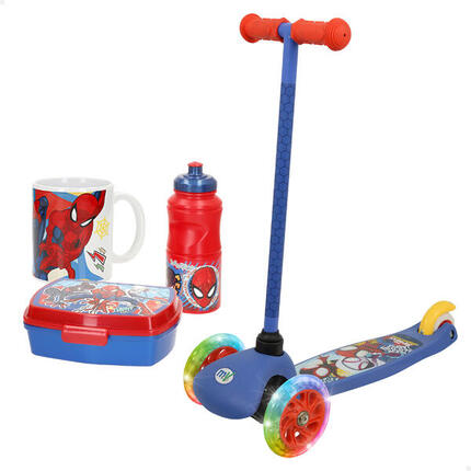 Spider-Man Pack patinete tres ruedas, botella y taza