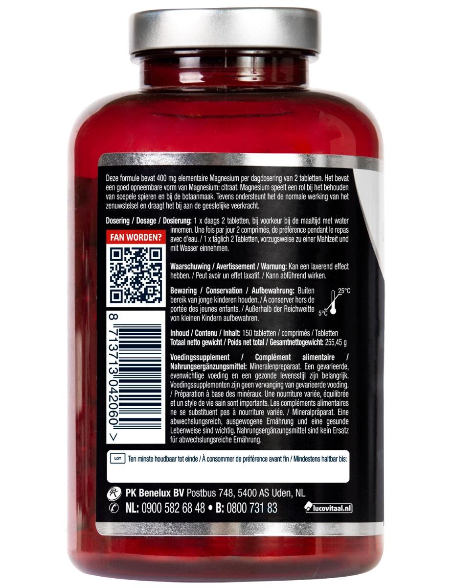 Lucovitaal Magnesium Citraat tabletten 400 mg 150 tabletten MAXI POT 3/5