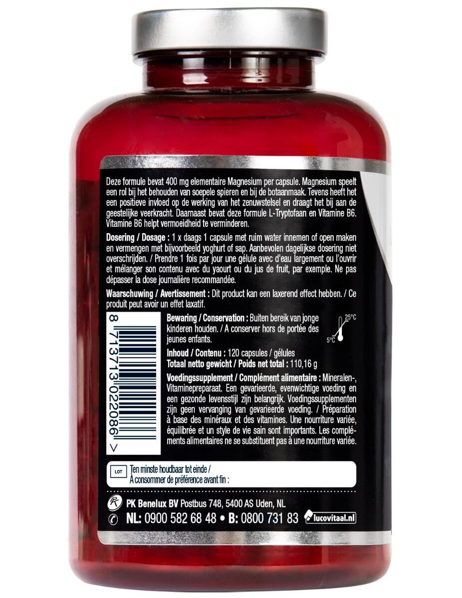 Lucovitaal Magnesium 400 met Vitamine B6 & L-Tryptofaan 120 capsules 3/4