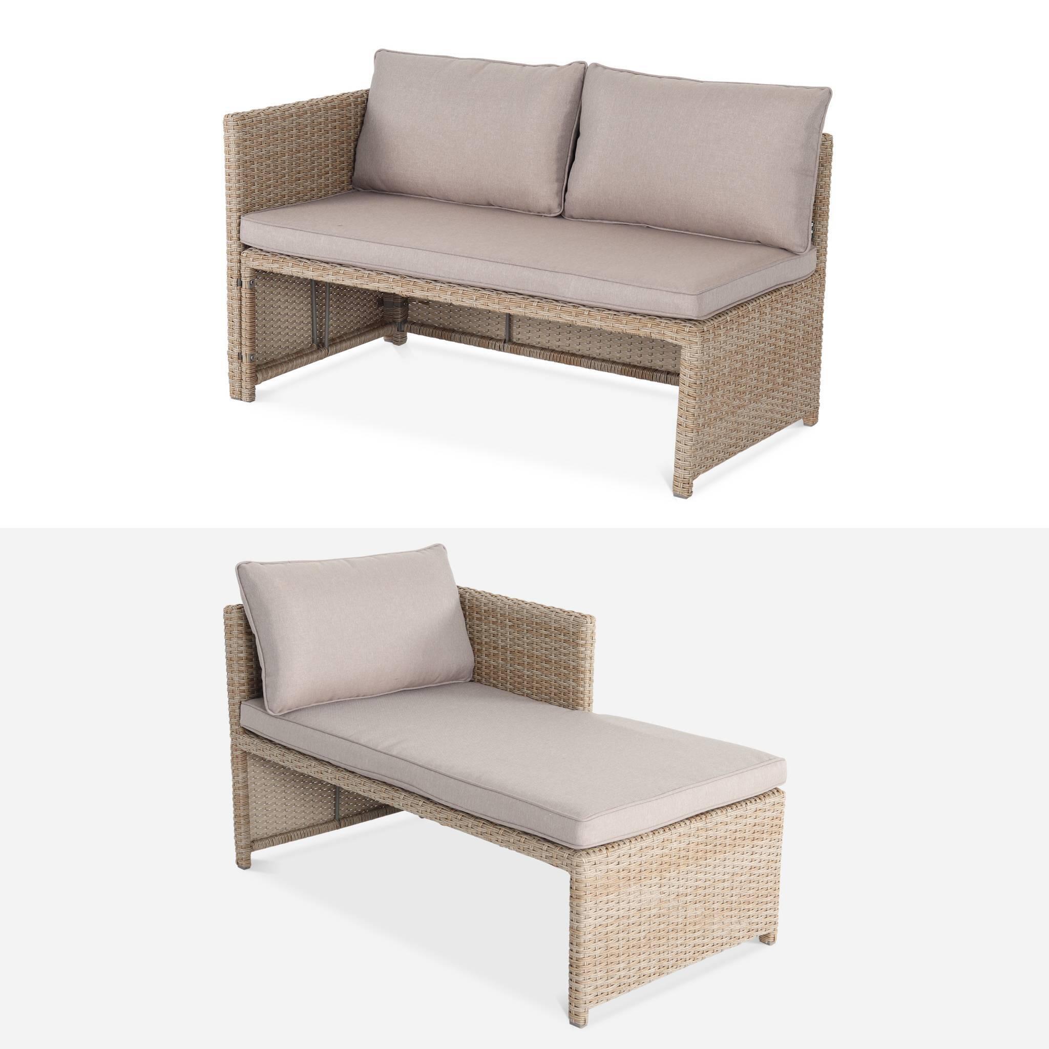 Conjunto de mobiliário de jardim em resina trançada com mesa, 6 lugares, Natural 2/6
