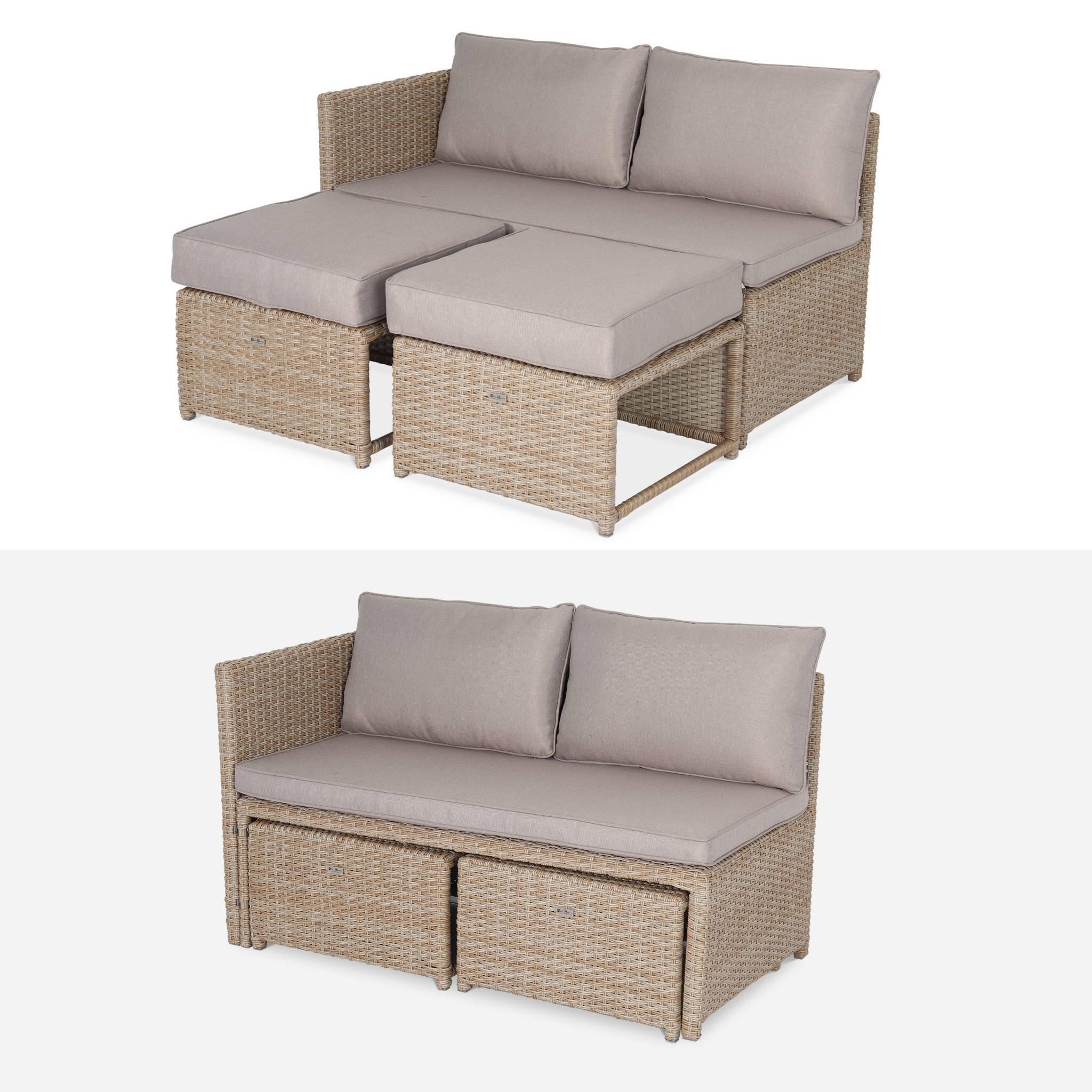 Conjunto de mobiliário de jardim em resina trançada com mesa, 6 lugares, Natural 5/6