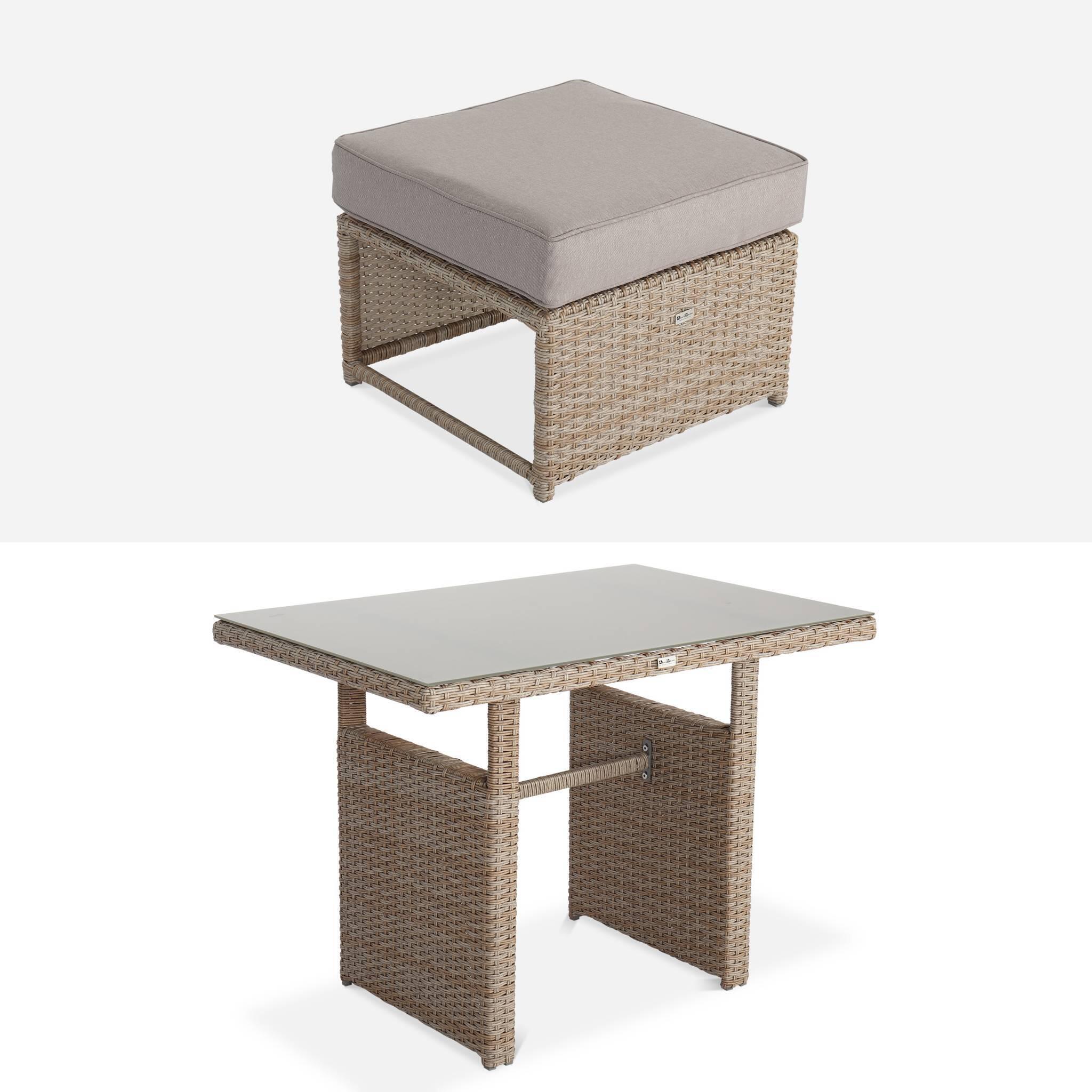 Conjunto de mobiliário de jardim em resina trançada com mesa, 6 lugares, Natural 4/6